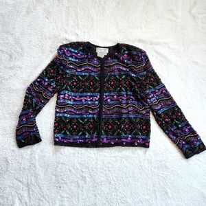 1980s Papell Boutique Vintage Evening Silk Beaded Top / Jacket Cocktail Attire